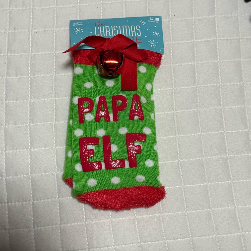 Christmas Papa Elf Green and Red Socks